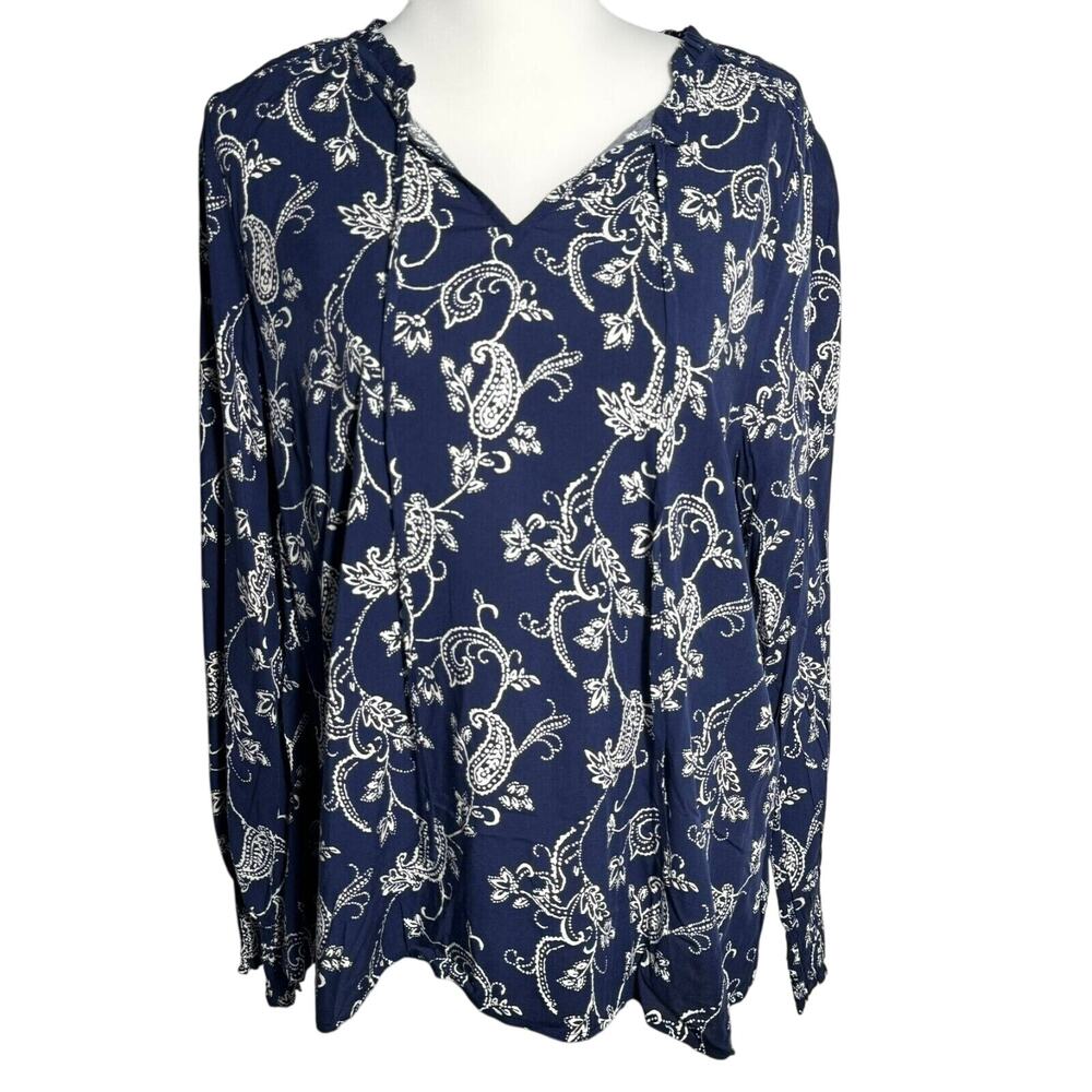 Talbots Navy and White Paisley Blouse